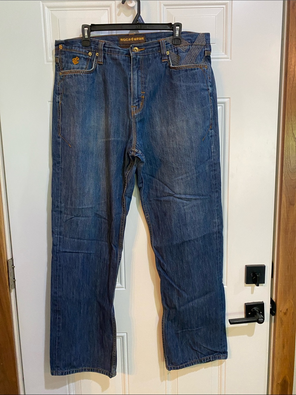 Rocawear Men’s Relaxed Fit Denim Jeans - Dark Blue Wash